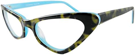 Circleperson women Reading glasses reader Cat eye Power 1 to 4 Acetate Tortoise+lake blue-Middle size (Tortoise+lake blue, 3.75)