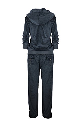 Mother's Day Sale! - Women’s Soft Active 2 Piece Velour Hoodie & Pants Tracksuit Set (X-Large, Black) - Thumbnail 5