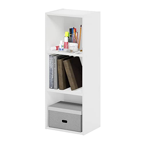 Furinno Pasir Open Bookcase 3 Tier Tool-Free Bookcase, White