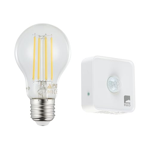 EGLO Connect.z Smart-Home-Set, LED Leuchtmittel E27, A60, und Bewegungsmelder, ZigBee, App-Steuerung, dimmbar, Vintage-Glühbirne klar, 806 Lumen, 6 Watt, neutralweiß