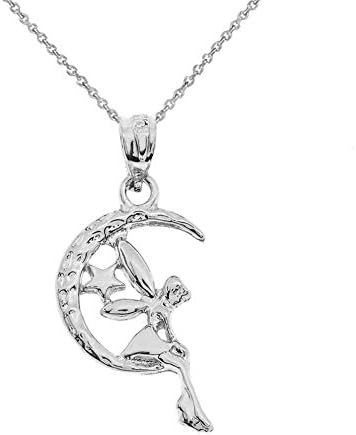 CaliRoseJewelrySterling Silver Tinkerbell Fairy Tale on The Moon Charm Pendant Necklace