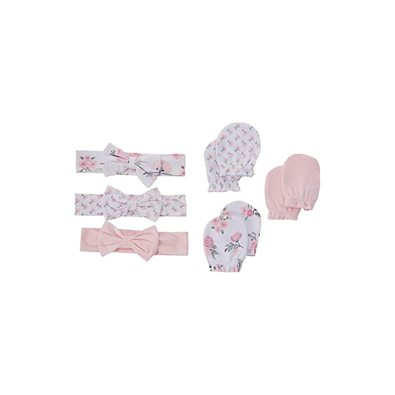 Hudson Baby Baby Girls’ Cotton Headband and Scratch Mitten Set