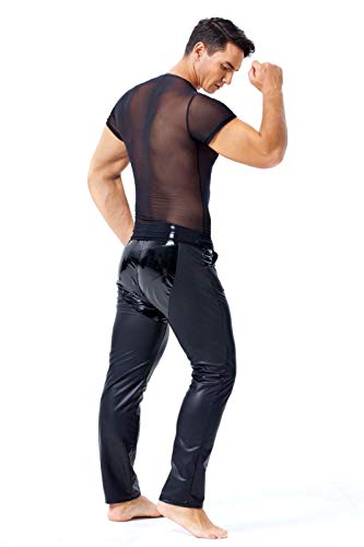 Completi-Intimi-Da-Donna-Pantaloni-Sexy-Da-Uomo-In-Similpelle-Wetlook-In-Pelle-Sintetica-Lingerie-Esotica-Pu-Pantaloni-In-Lattice-Cerniera-Pvc-Stage-Clubwear-Pantaloni-Gayfetish-BlackL