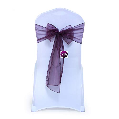 Photo 1 of VDS Pack of 100 | Plum | Organza Chair Sashes Crystal Sheer Tulle Dining Chair Bows Tie Ribbon for Wedding Birthday Graduation Engagement Ceremony Event Party Banquet Venue Hotel Decoration