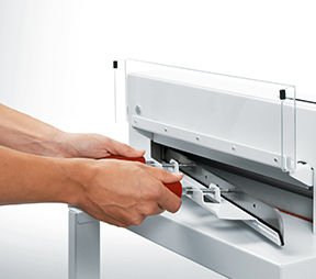 MBM CU0449 TRIUMPH 4300 Economical Manual Tabletop Cutter, Fast-action Clamp and SCS Safety Features, Precision Side Guide (mm/inches), German Steel Blade, All-metal Construction