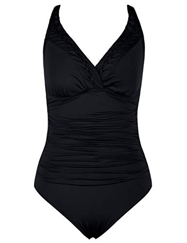 image for Hilor Women's One Piece Swimsuits Pin Tucked Surplice Swimwear Tummy C