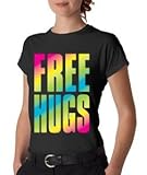 Free Hugs Neon Letters Junior T-Shirt (Small, Black)