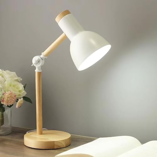 Luminária de Mesa Retrátil com Base de Madeira | Design Moderno e Ajustável para Escritório, Leitura e Estudo (BRANCO)