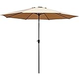 Le Papillon 9 ft Outdoor Patio Umbrella Aluminum Table Market Umbrella Crank Lift Push Button Tilt, Beige