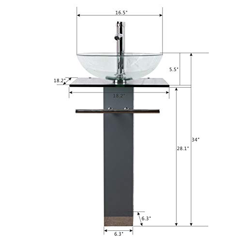 Goodyo 18 inch Gray Pedestal Sink Small Bathroom Vanity Set With Glass Counter top
