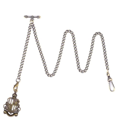 SIBOSUN Pocket Watch with Albert Chain, T Bar & Lobster Clasps, Curb Link Chain, 2 Hooks, Antique Life Tree Pendant Design Charm Fob