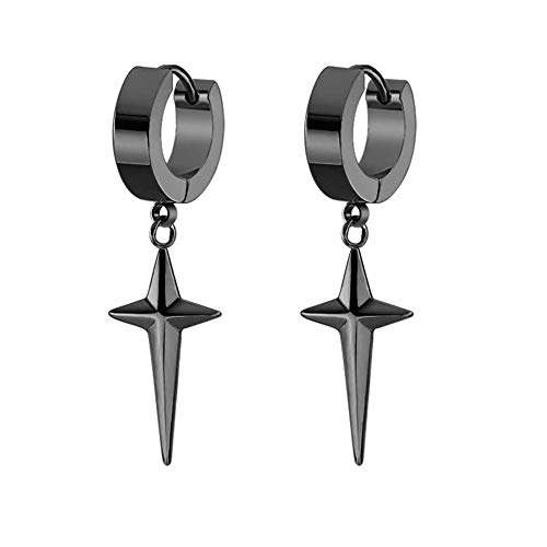 Punk Cross Hoop Earrings Stainless Steel Fashion Criss Huggie Hinged Hoops Dangling Charm Dangle Drop Earring Hypoallergenic Jewelry for Women Girls Men BFF (Black)