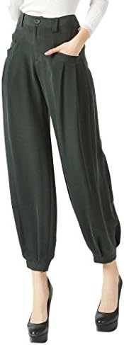 VOA Women's Dark Green Loose Harem Long Silk Pants Bottom K6318