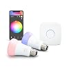 Philips Hue 2-Pack Premium Smart Light Starter Kit, 16 million colors, for most lamps & overhead lights, Works with…