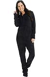 Alexander Del Rossa Womens Fleece Onesie, Hooded Footed Jumpsuit Pajamas, Medium Black (A0322BLKMD)
