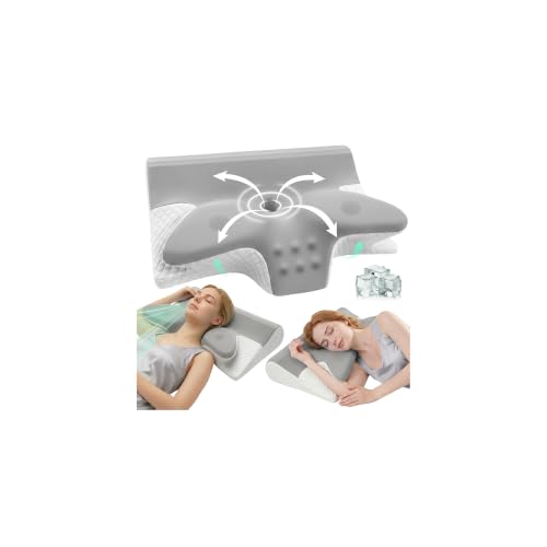 Rokehr 2 in 1 Neck and Neck Pillow, Ergonomic Pillow, Anti-Snoring Pillow, Cervical Orthopedic for Shoulder/Neck/Head Support, Back and Stomach 60 x 43 x 14/12 cm Grey