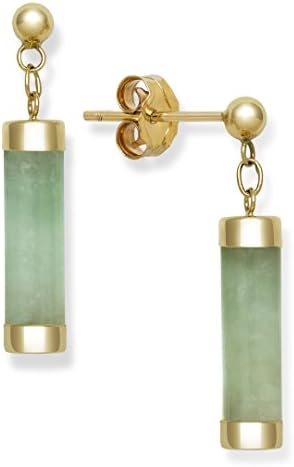 14k Yellow Gold Natural Green Jade Drop Dangle Earrings