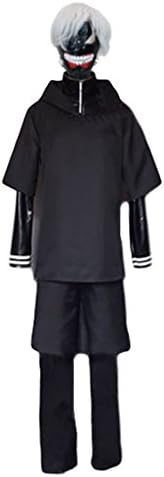 Pomm Wien Tokyo Ghoul Kaneki Ken Gorgeous Costume set With Wig&amp;mask Japanese anime Cosplay 【L (Asia Size)】
