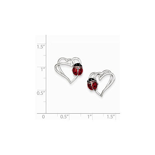 Sterling Silver Enameled Ladybug Heart Post Earrings (0.5IN x 0.5IN )
