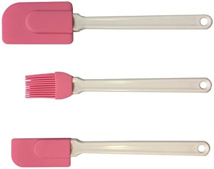iHomeSpace 3 Piece Silicone Cake Baking Mixing Spatula Scraper and Pastry &amp; Basting Brush Set,Pink