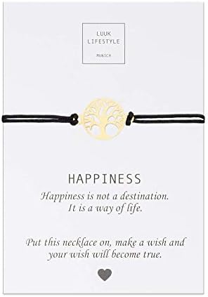 LUUK LIFESTYLEFiligree bracelet with heart I Life Tree I Infinity I Anchor I Mandala I Flower pendant and Happiness greeting card, fashion accessory lucky charm, gift, textile bandClimatePartner certified