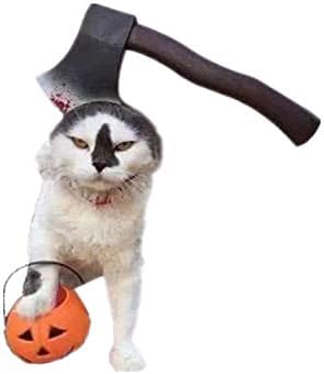 RENS Halloween Pet Headgear Hat，Funny Tricky Props Dress Up for Dog Cat & Adults，Scary Realistic Bloody Scissors,Axe,Saw
