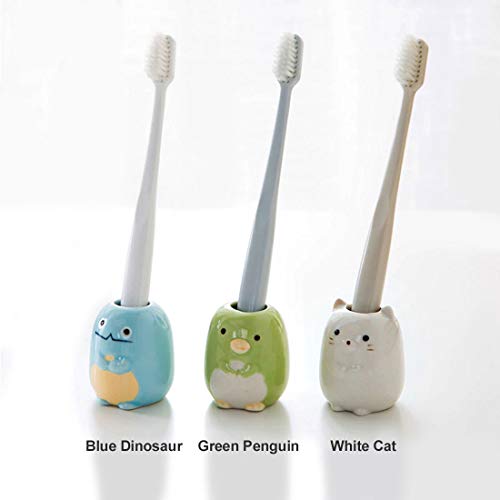 GARASANI Mini Ceramic Toothbrush, Toothpick Holder Cartoon Animal Tooth Brush Stand Kids Toothbrushes Storage Rack Toothpick Approx 350 (White cat) - Thumbnail 5