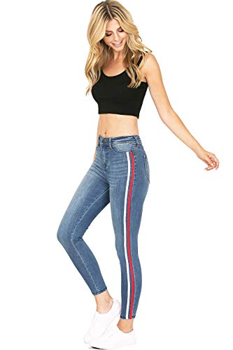 Celebrity Pink Women's Juniors High Waist Side Stripe Skinny Jeans