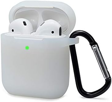 Airpods Case Cover Compatible with AirPods 2 & 1, KOKOKA Silicone Shockproof Airpods Case Cover Front LED Visible Extra Protection with Carabiner, Translucent