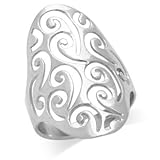 MIMI Sterling Silver Large Long 30MM Filigree Swirl Ring