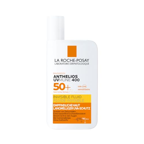 La Roche Posay Sonnenfluid für das Gesicht für zu Sonnenallergie neigende und empfindliche Haut, Mit innovativem UV-Filter Mexoryl 400 LSF 50+, Anthelios Invisible Fluid UVMune 400, 50 ml