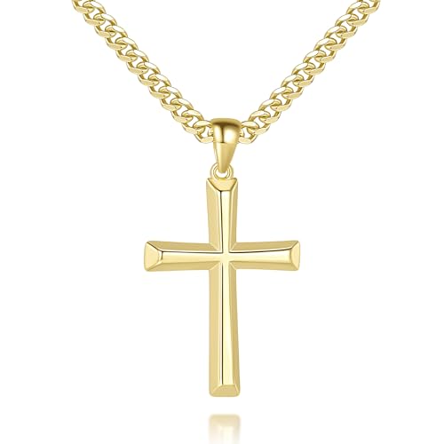 USESMTLE Mens Cross Necklaces 14K Gold Cross Necklace for Men Gold Crosses Chain for Men Paired with 4.3mm Cuban Chain Dainty Crosses Pendant Necklace for Mens 20/22/24in