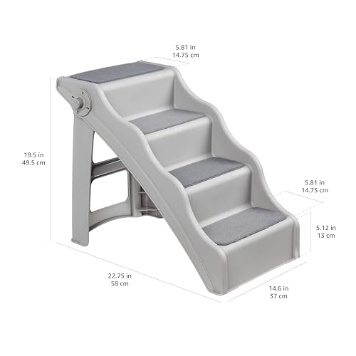 AMAZON BASICS FOLDABLE NON-SLIP PET STAIRS FOR SMALL DOGS AND CATS, SENIOR PETS, EASY TO CLIMB, 14.6″ X 22.75″ X 19.5″, GREY