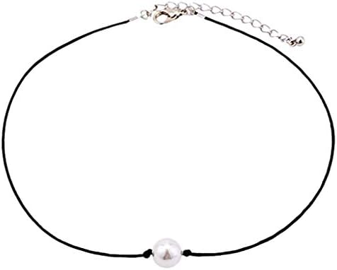 Single Pearl Necklace,Women Handmade Leather Cord Pearl Choker Jewelry Gift