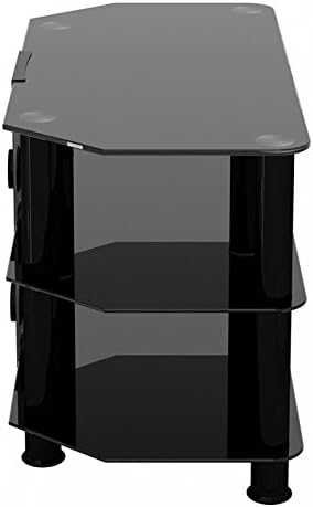 MAHARA Glass Corner TV Stand, Universal Black TV Unit 80cm wide with Glass Shelves and Cable Management - Image 4