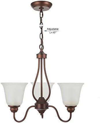 Doraimi 3 Light Chandelier with Painting Brown Finish, Classic Style Ceiling Light Fixture with Frosted Glass Shade for Meeting Room Dining Room Living Room Corridor, LED Bulb(not Include)