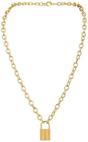 JZTRADING Lock Choker Collar Bracelet Set Pendant Classic Adjustable Simple Chain Necklace for Ladies Girls Women Party Accessories (Gold C)