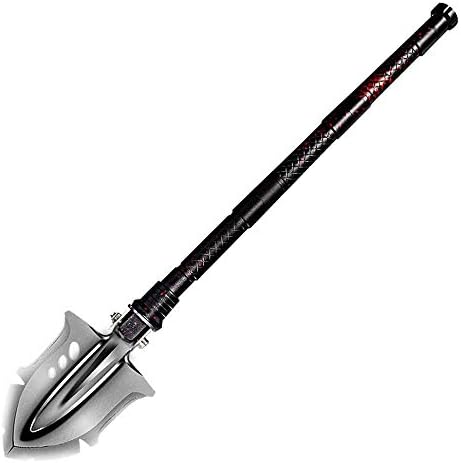 CHUSHENG Black Red Mini Shovel, Military Folding Portable Multi-Function Tactical Mining Tool Metal Aluminum Alloy, Suitable for Outdoor Gardening (18 in 1)