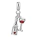 SexyMandala Sparkling Wine Bottle Charm Cocktail Glass Cup Dangle Red Wine Lover Heart Bead fit for Pandora Charm Bracelets/red