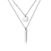 SILVER MOUNTAIN 925S Sterling Silver Bar Dot Double Layered Chain Choker Y Necklace for Lady Women