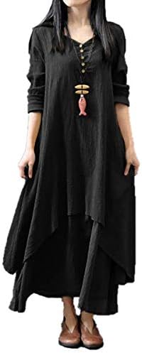 [ Big laugh (ビッグラフ) ] ロング ワンピース 長袖 シンプル 無地 イレギュラーヘム 重ね着風 Vネック レディース