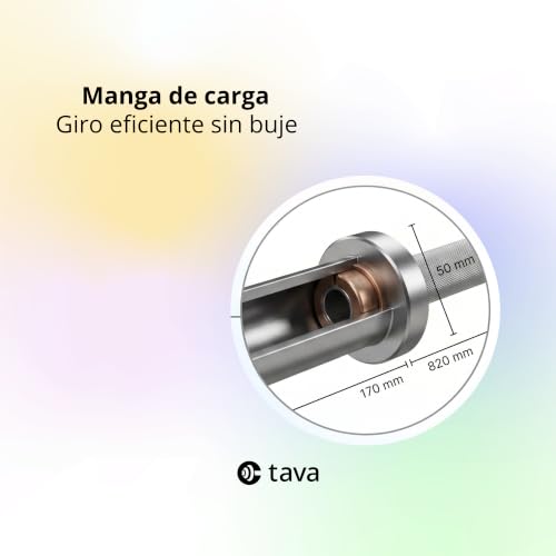Tava Club Barra Olímpica Recta 1.2 m para Discos de 50mm (2 pulgadas) Barra de Pesas y Gym en Casa - Acero Cromado, Agarre Antideslizante 6 kg, Incluye 2 Clips de Seguridad