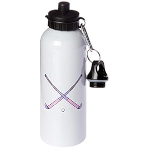3dRose “Girls Womens Field Hockey Cross Sticks Pink Purple Sports Design” Sports Water Bottle, 21 oz, White