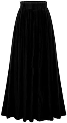 Popular Long Fold Skirt High Class Style Women Summer Pleated High Waist Long Skirt (Black)