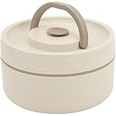 TOPINCN 440ml Food Warm Lunch Container, Stainless Steel Thermal Lunch Container Portable Thermal Cooking Pot Double Layer Box Round Shape Food Container for Office (Microwave