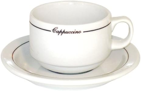 Cappuccino Cup and Saucer in White Porcelain with Black Line, Set of 2