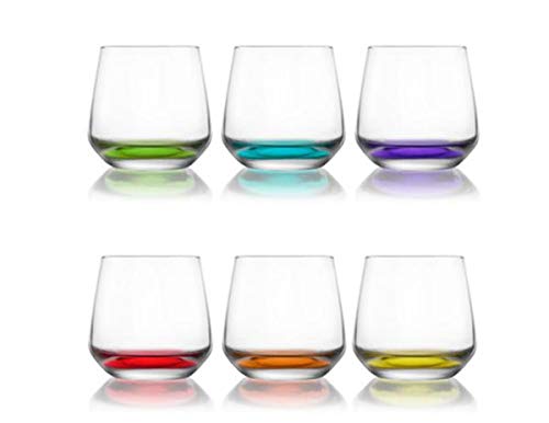 Lav Coral Tumbler Glasses. Coloured Base (Pack of 6) Whisky Juice Drinking Glasses Set. 345ml