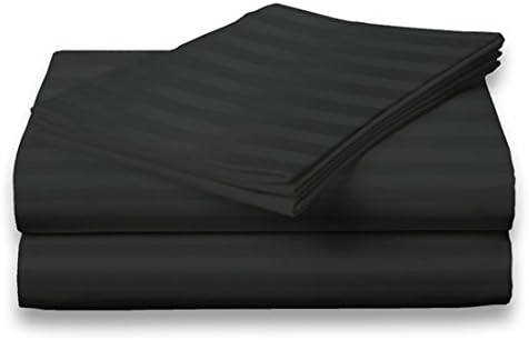 Crystal Trading 4-Piece Bed Sheet Set - Dobby Stripe - 100% Cotton Sateen - 300 Thread Count (Queen, Black)
