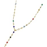 JGVG Colorful Necklace For Women, Long Y Shape Rhinestone Jewelry Multicolor Beaded Choker Drop Rainbow Necklaces For Women