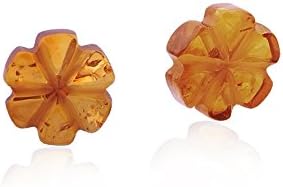 Timeless Amber, Carved Flower Stud Earrings, .925 Sterling Silver
